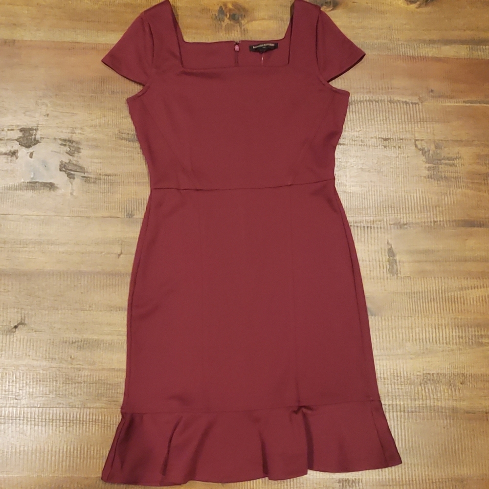 Banana Republic Midi Dress,Flounce Hem, A-Line, Cap Sleeve, 4, Plum/Merlot Color